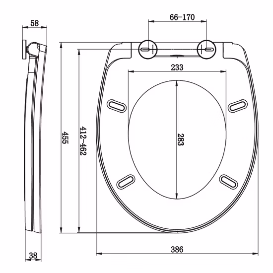 Sedile WC allungato Sedile WC sagomato con cerniere a chiusura silenziosa e a sgancio rapido, facile da installare e facile da pulire di Aobo